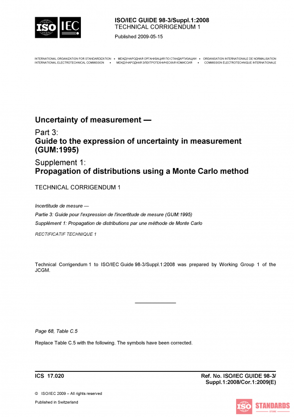 ISO/IEC Guide 98-3:2008/Suppl 1:2008/Cor 1:2009 PDF