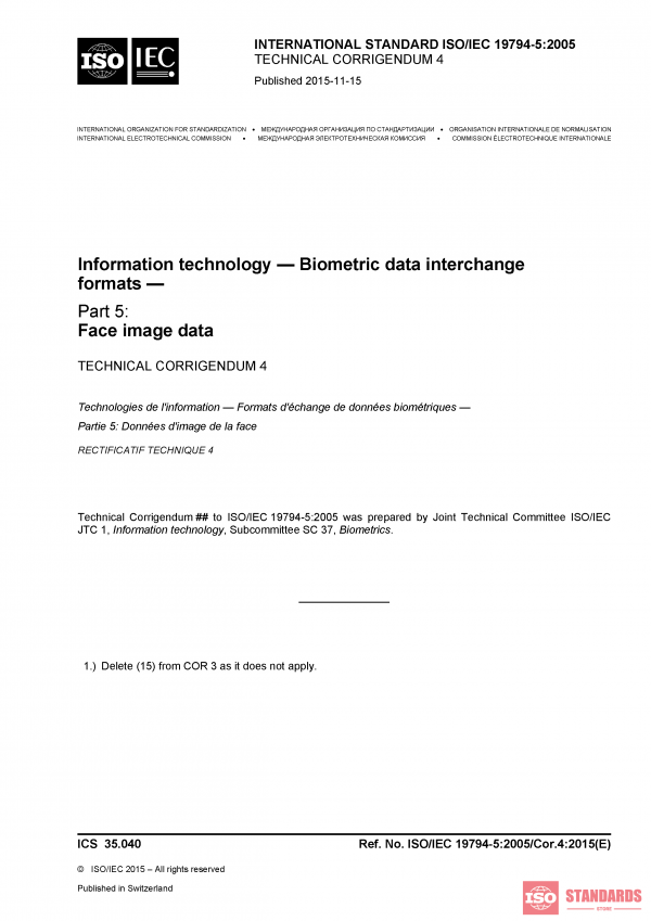 ISO/IEC 19794-5:2005/COR4:2015 PDF