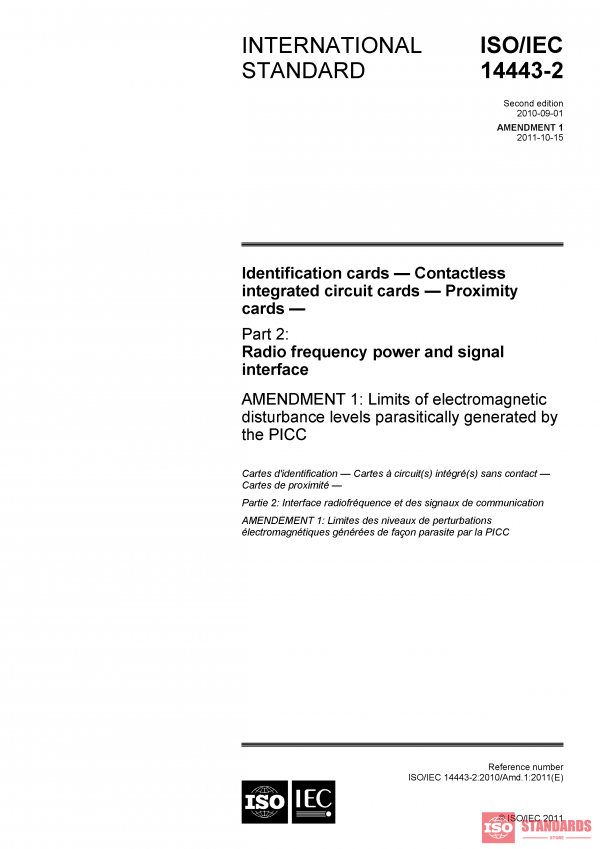 ISO/IEC 14443-2:2010/Amd 1:2011 PDF