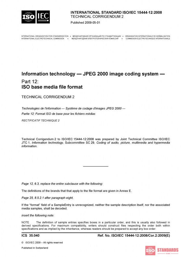 ISO/IEC 15444-12:2008/COR2:2009 PDF