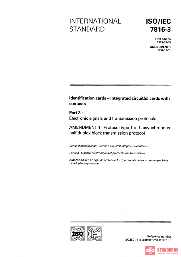ISO/IEC 7816-3:1989/Amd 1:1992 PDF