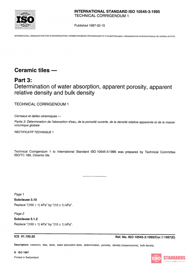 ISO 10545-3:1995/Cor 1:1997 PDF