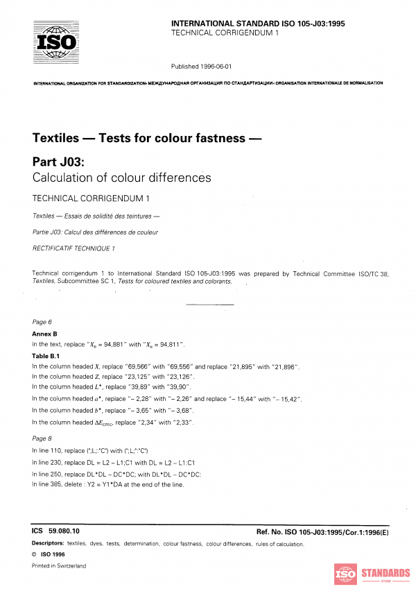 ISO 105-J03:1995/Cor 1:1996 PDF