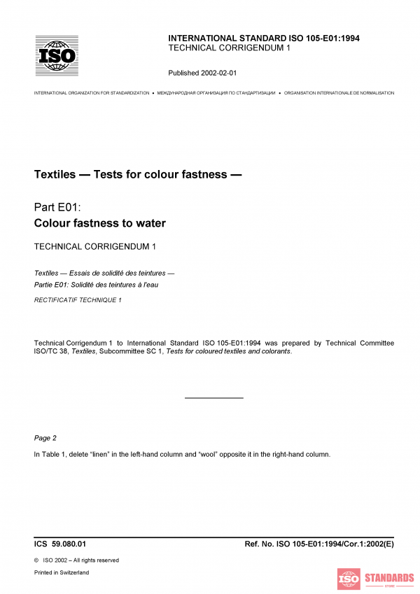 ISO 105-E01:1994/Cor 1:2002 PDF