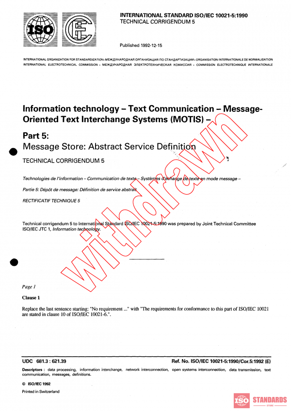 ISO/IEC 10021-5:1990/COR5:1992 PDF