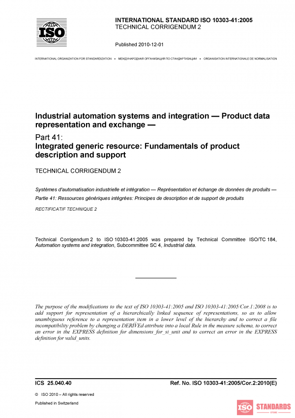 ISO 10303-41:2005/Cor 2:2010 PDF