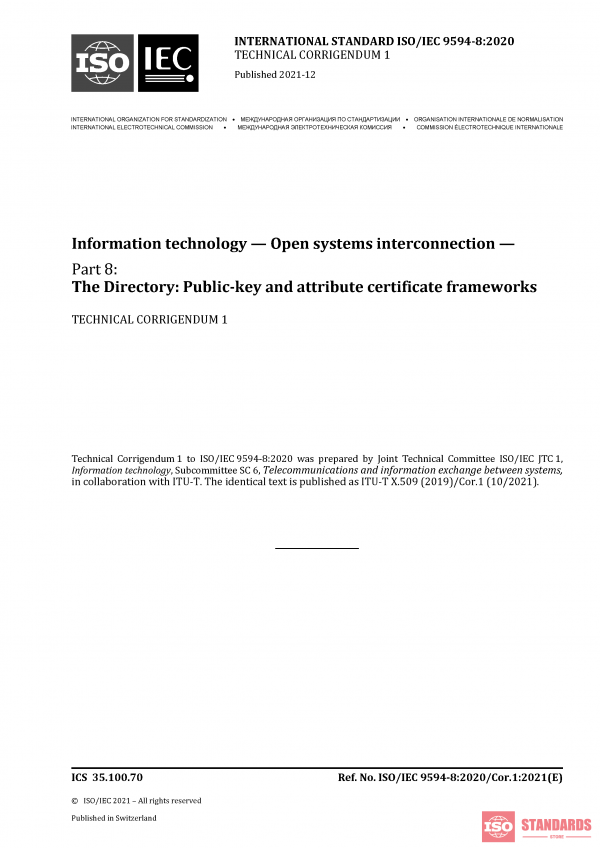 ISO/IEC 9594-8:2020/COR1:2021 PDF