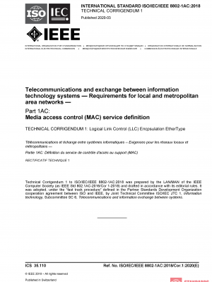 ISO/IEC/IEEE 8802-1AC:2018/COR1:2020 PDF