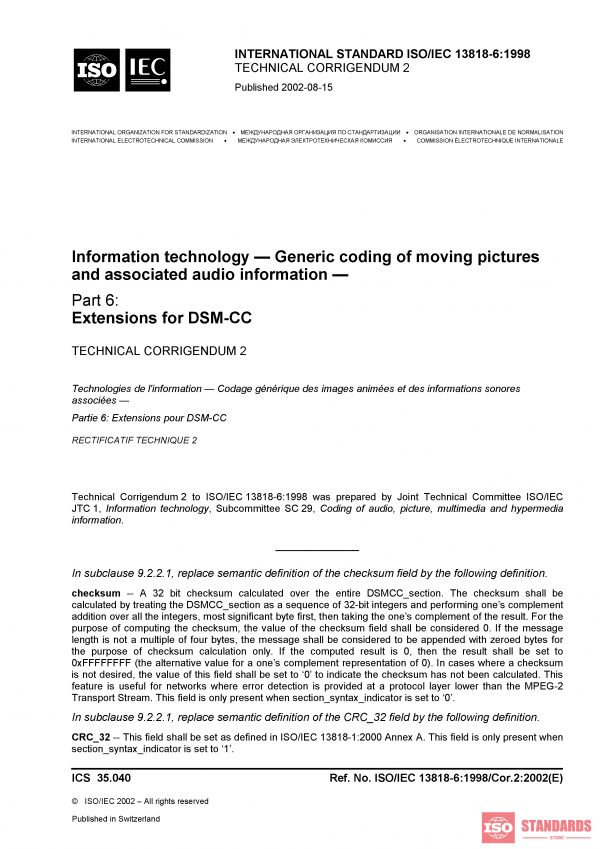 ISO/IEC 13818-6:1998/COR2:2002 PDF