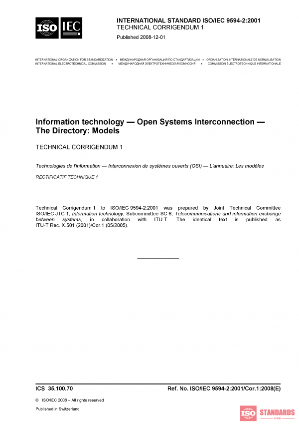 ISO/IEC 9594-2:2001/Cor 1:2008 PDF