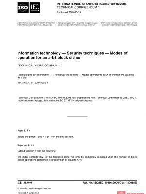 ISO/IEC 10116:2006/Cor 1:2008 PDF