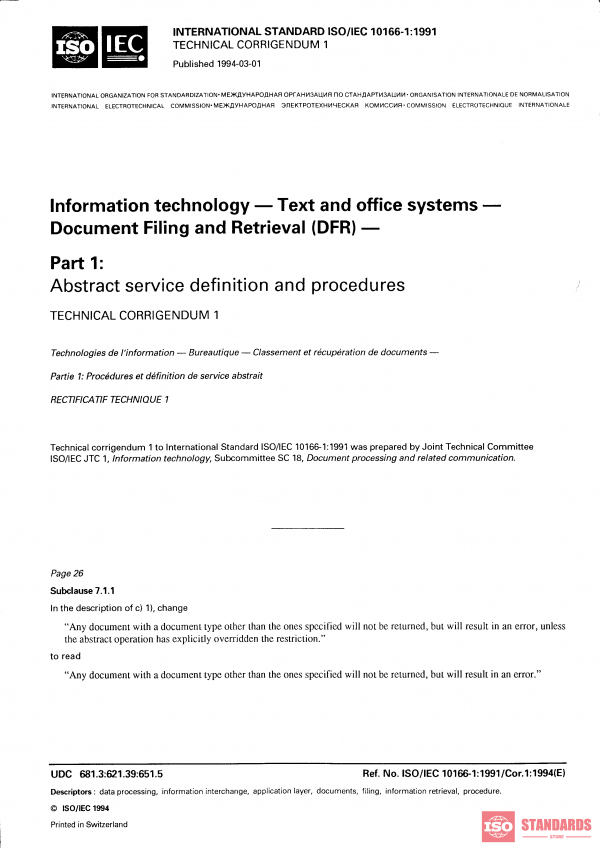 ISO/IEC 10166-1:1991/Cor 1:1994 PDF