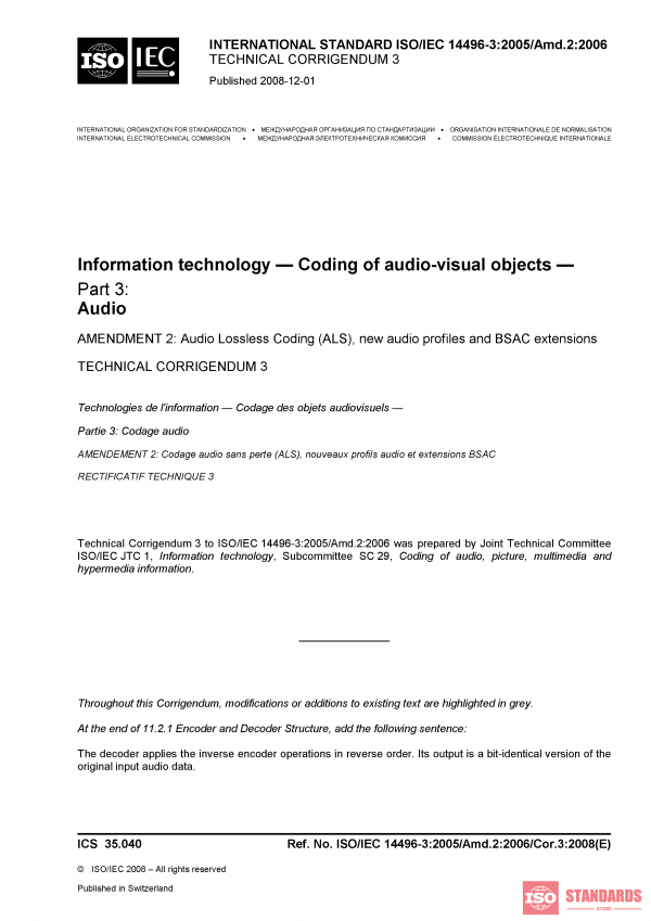 ISO/IEC 14496-3:2005/Amd 2:2006/Cor 3:2008 PDF