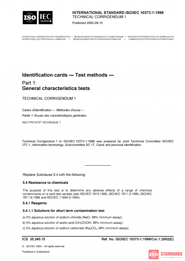 ISO/IEC 10373-1:1998/Cor 1:2002 PDF