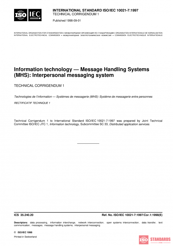 ISO/IEC 10021-7:1997/Cor 1:1998 PDF