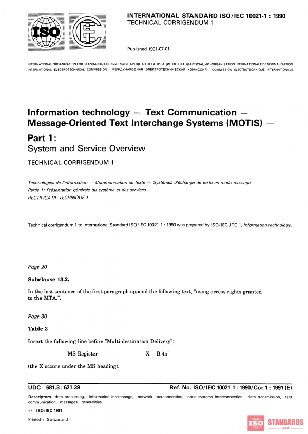 ISO/IEC 10021-1:1990/Cor 1:1991 PDF