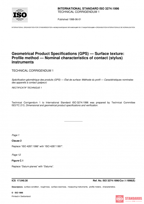 ISO 3274:1996/Cor 1:1998 PDF