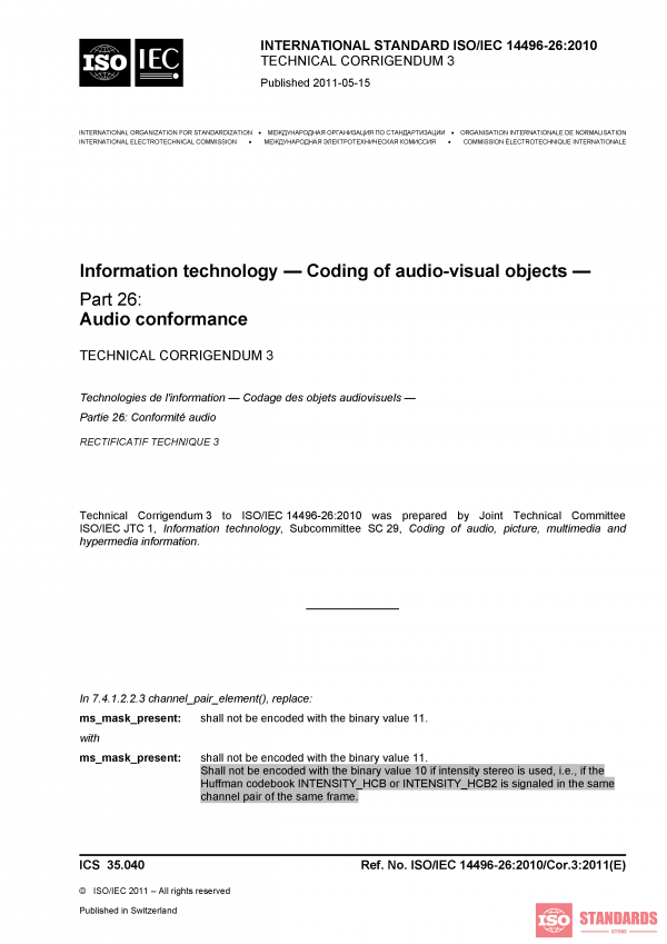 ISO/IEC 14496-26:2010/COR3:2011 PDF