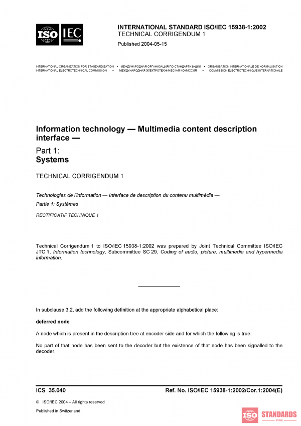 ISO/IEC 15938-1:2002/COR1:2004 PDF