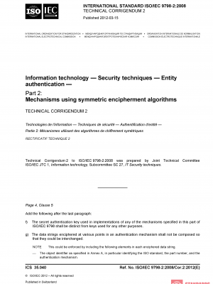 ISO/IEC 9798-2:2008/Cor 2:2012 PDF