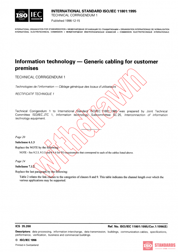 ISO/IEC 11801:1995/COR1:1996 PDF