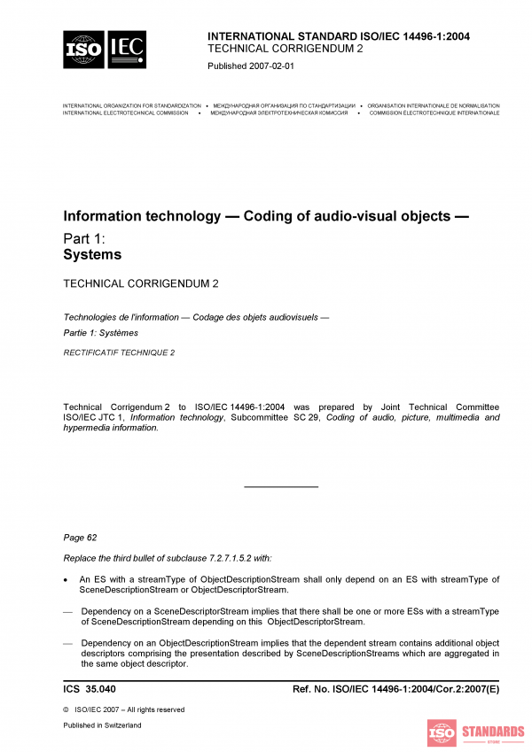 ISO/IEC 14496-1:2004/COR2:2007 PDF