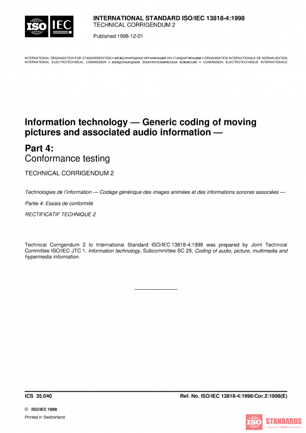 ISO/IEC 13818-4:1998/Cor 2:1998 PDF