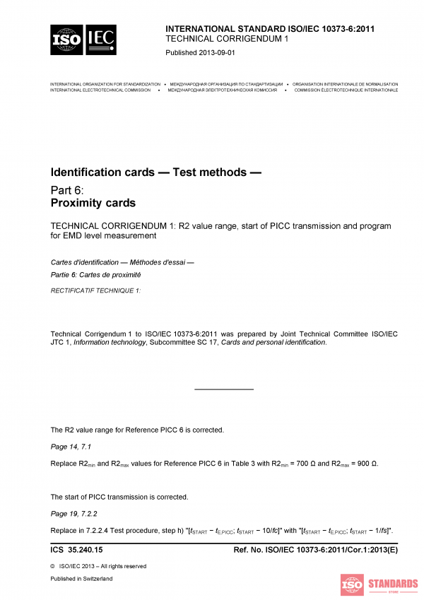ISO/IEC 10373-6:2011/Cor 1:2013 PDF