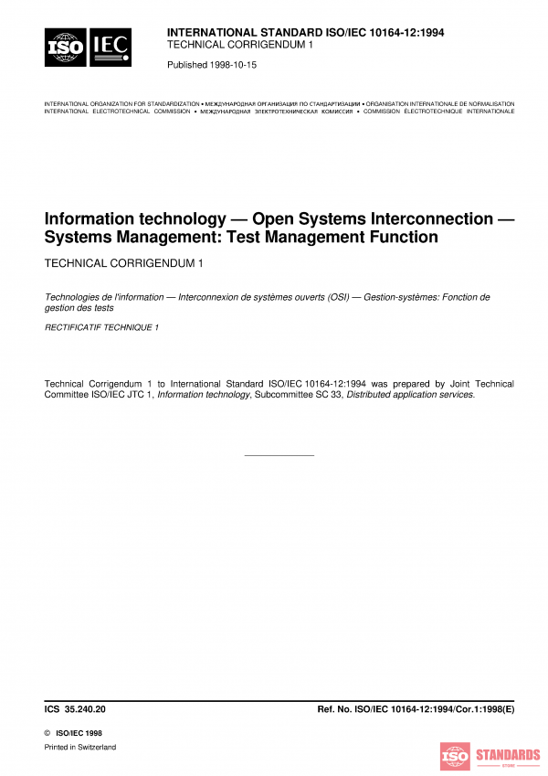 ISO/IEC 10164-12:1994/COR1:1998 PDF