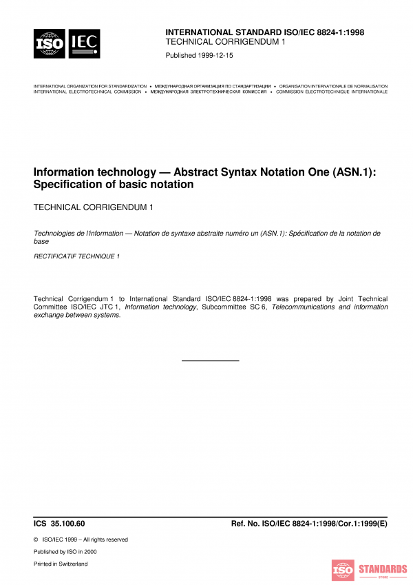 ISO/IEC 8824-1:1998/Cor 1:1999 PDF