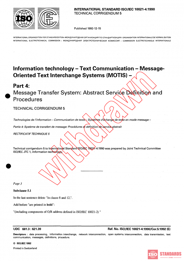 ISO/IEC 10021-4:1990/COR5:1992 PDF