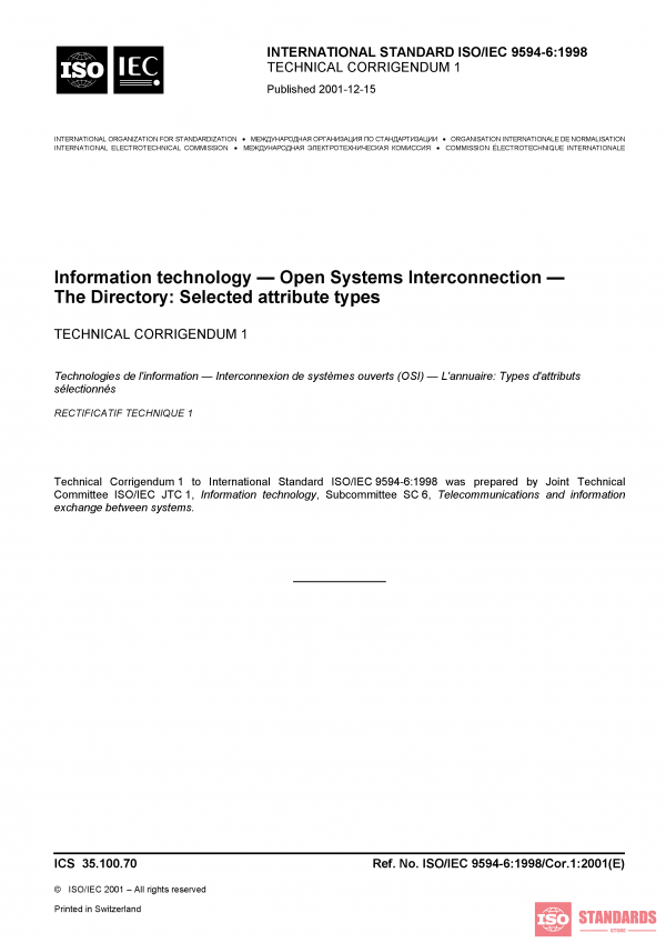 ISO/IEC 9594-6:1998/Cor 1:2001 PDF