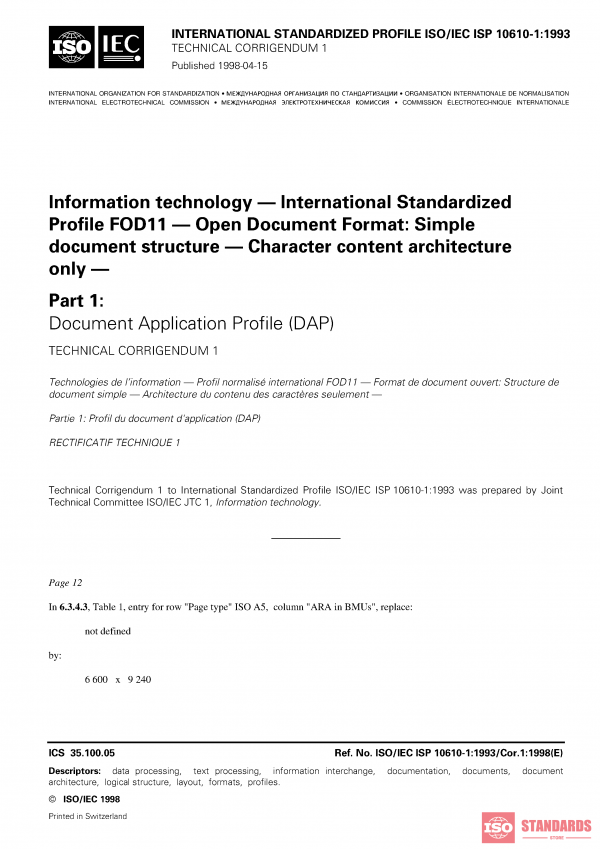 ISO/IEC ISP 10610-1:1993/Cor 1:1998 PDF