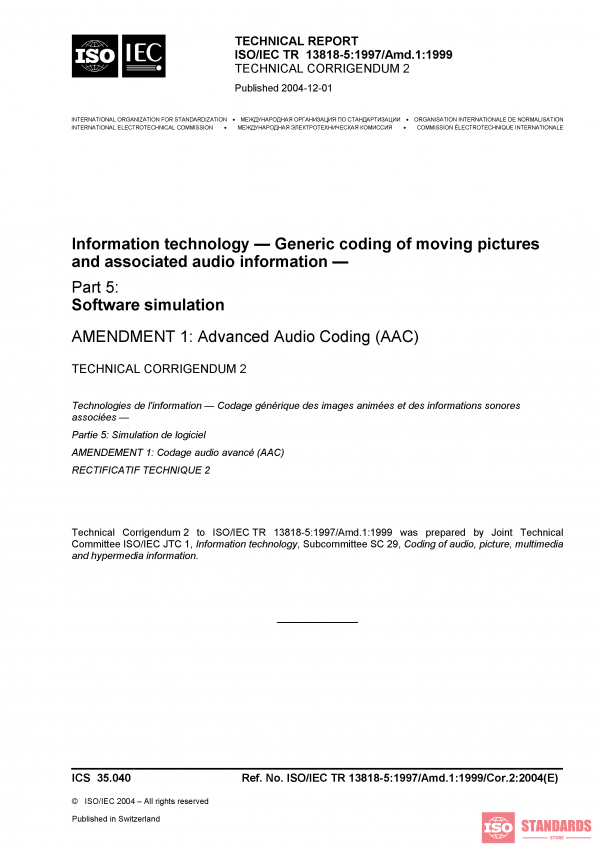 ISO/IEC TR 13818-5:1997/Amd 1:1999/Cor 2:2004 PDF