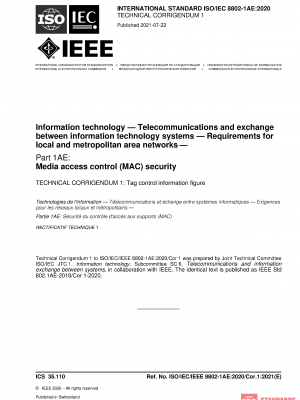 ISO/IEC/IEEE 8802-1AE:2020/COR1:2021 PDF