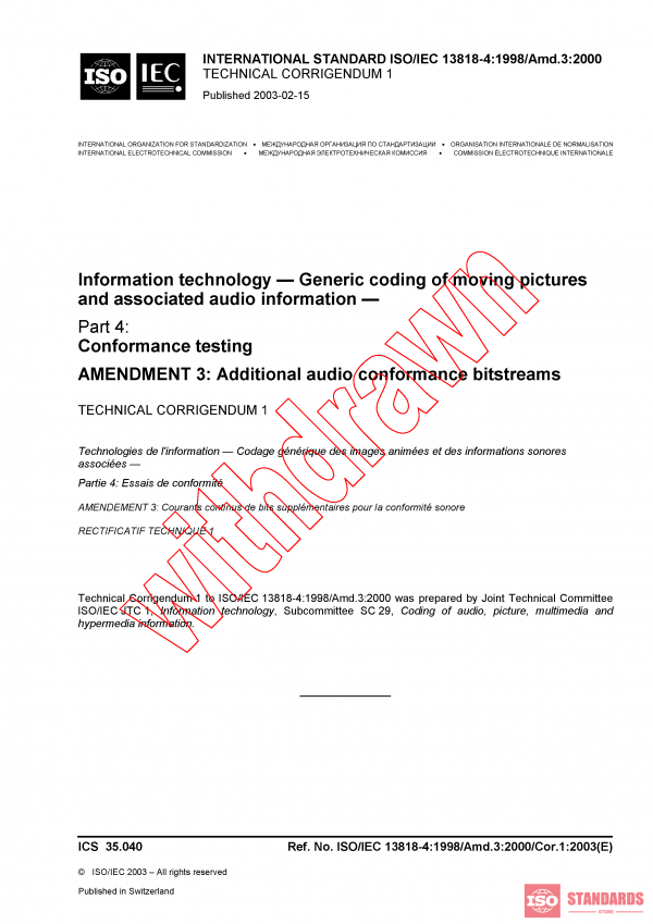 ISO/IEC 13818-4:1998/AMD3:2000/COR1:2003 PDF