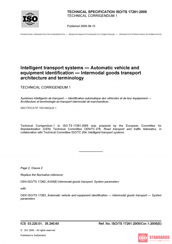 ISO/TS 17261:2005/Cor 1:2005 PDF