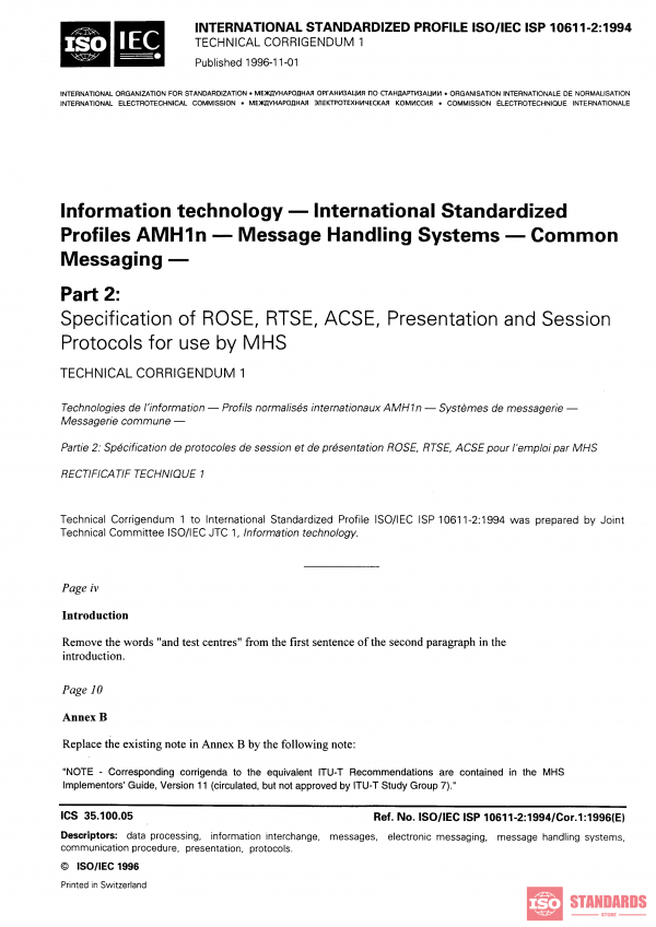 ISO/IEC ISP 10611-2:1994/Cor 1:1996 PDF