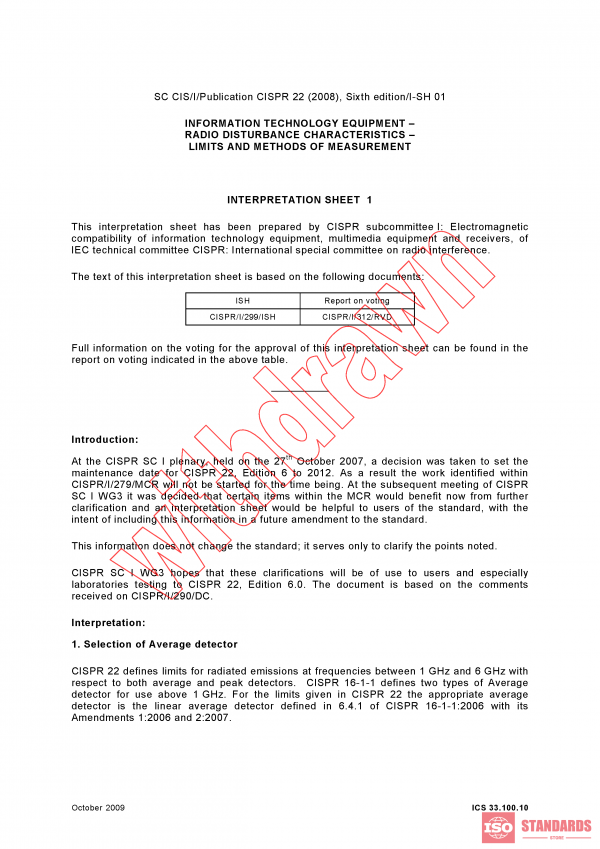 CISPR 22:2008/ISH1:2009 PDF