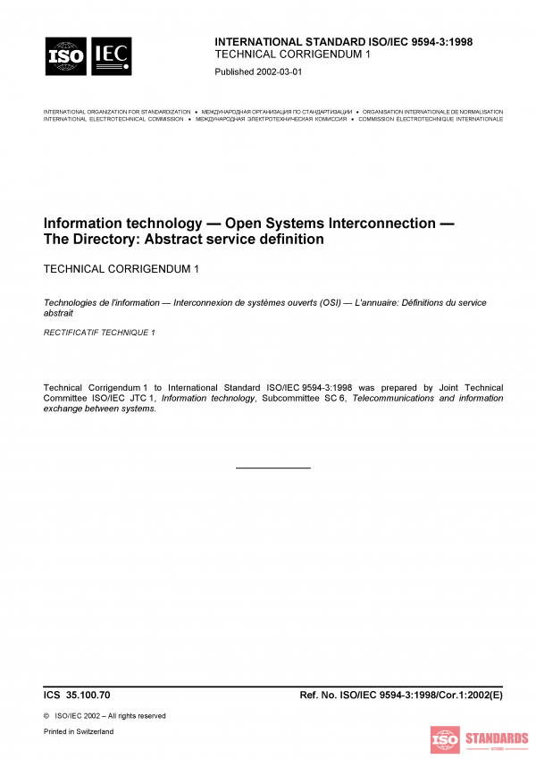 ISO/IEC 9594-3:1998/Cor 1:2002 PDF