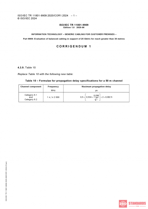 ISO/IEC TR 11801-9909:2020/COR1:2024 PDF