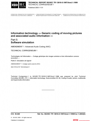 ISO/IEC TR 13818-5:1997/Amd 1:1999/Cor 1:2003 PDF