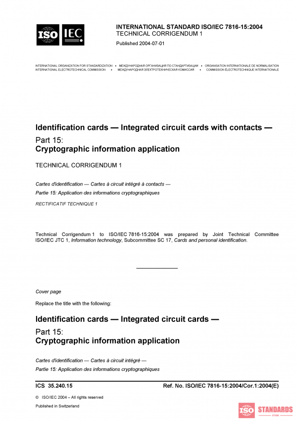 ISO/IEC 7816-15:2004/COR1:2004 PDF