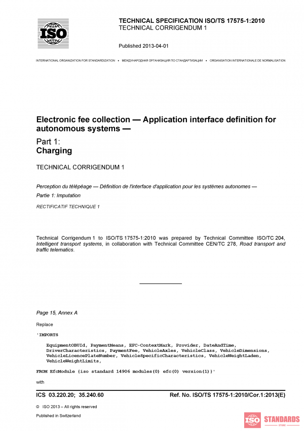 ISO/TS 17575-1:2010/Cor 1:2013 PDF