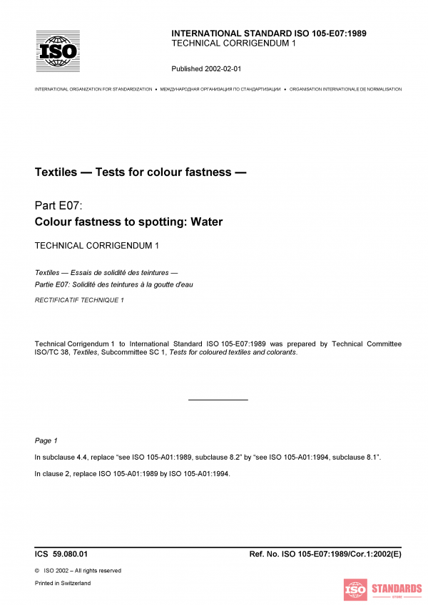 ISO 105-E07:1989/Cor 1:2002 PDF