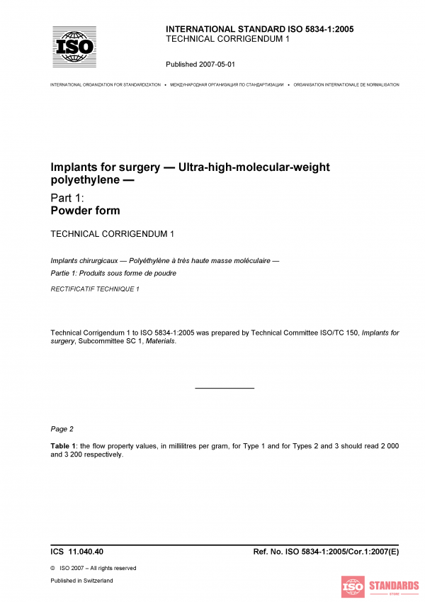 ISO 5834-1:2005/Cor 1:2007 PDF