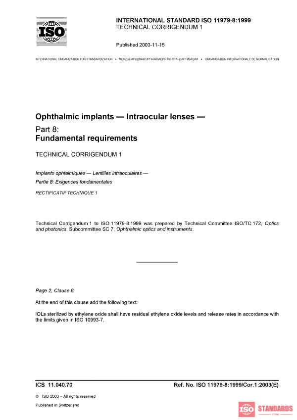ISO 11979-8:1999/Cor 1:2003 PDF