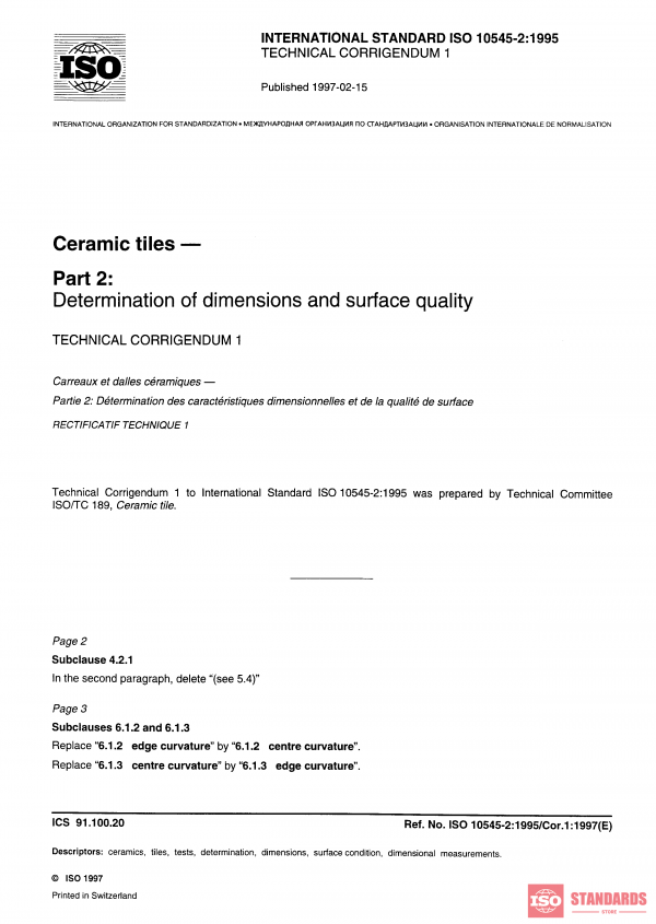 ISO 10545-2:1995/Cor 1:1997 PDF