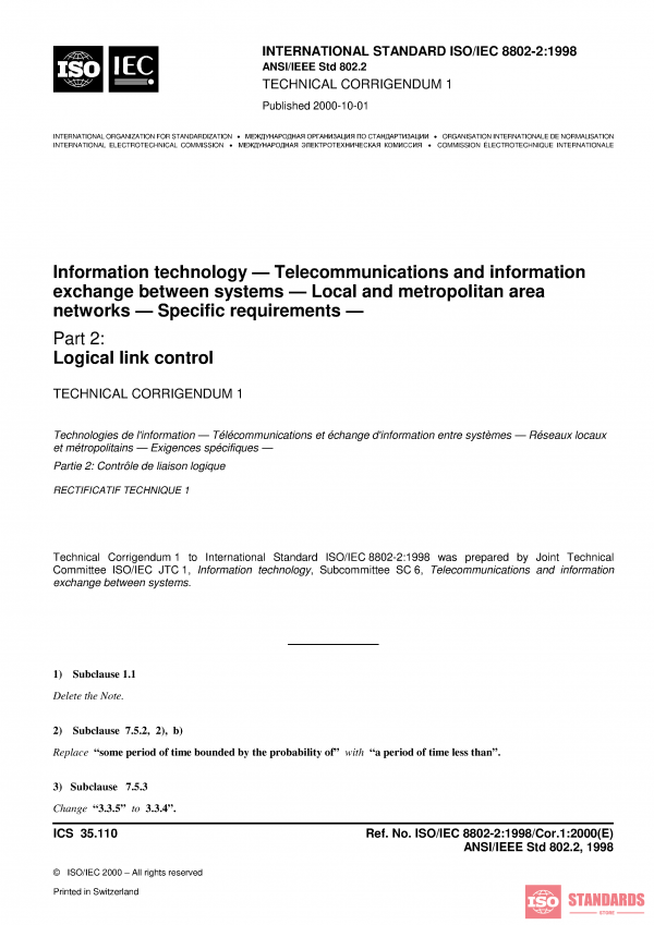 ISO/IEC 8802-2:1998/COR1:2000 PDF