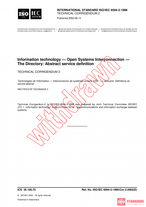ISO/IEC 9594-3:1998/COR2:2002 PDF